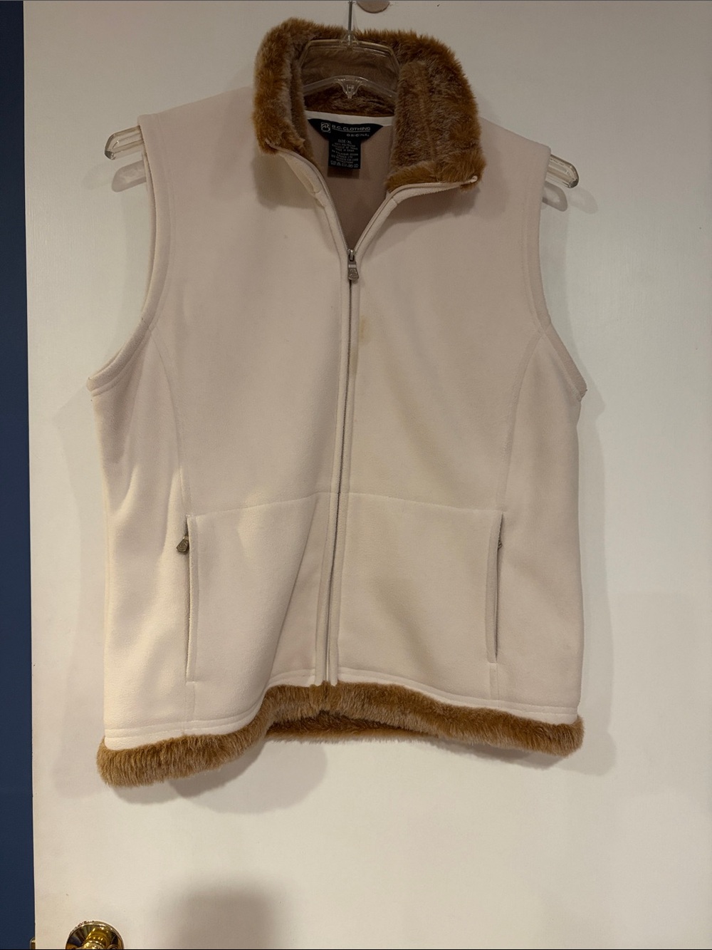 B.C. Clothing Original Women’s Ivory Fleece Faux Fur Collar and Hemline Full Zip